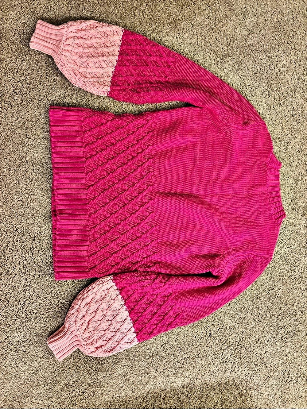 Crown & Ivy Cable Knit Balloon Sleeve Sweater Hot & Light Pink Medium